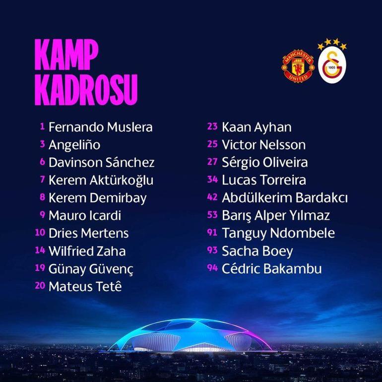 Galatasarayın Manchester United maçı kadrosu açıklandı Hakim Ziyech...