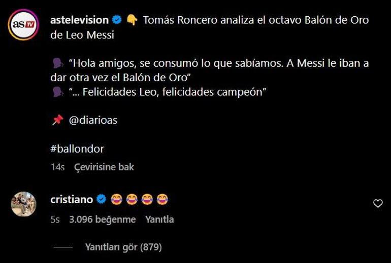 Messinin Ballon dOr kazanması sonrası Ronaldonun yorumu olay oldu