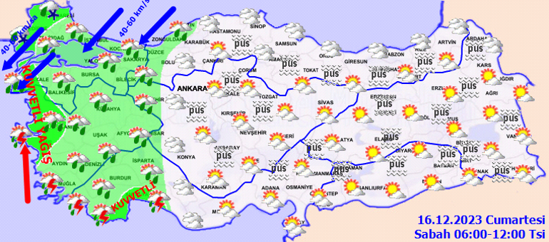 Meteoroloji hava durumu tahminleri 16 Aralık 2023 || Bugün hava nasıl olacak Yağmur ve kar yağacak mı