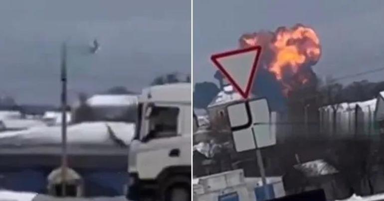 Dünya Rusyadan görüntüler ile sarsıldı... Askeri uçak düştü: Çok sayıda ölü var İşte ilk görüntüler