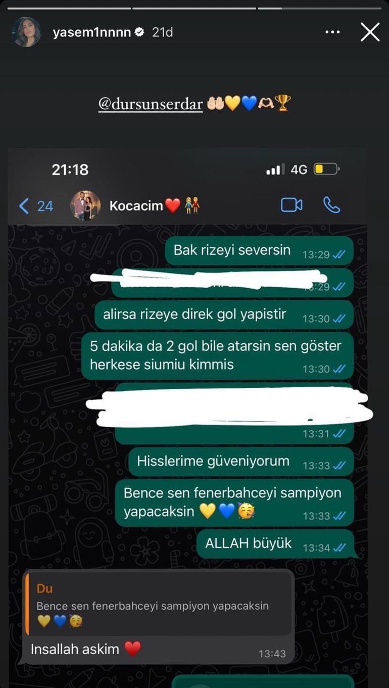 Fenerbahçeli Serdar Dursunun eşi Yasemin Dursunun paylaşımı gündem oldu