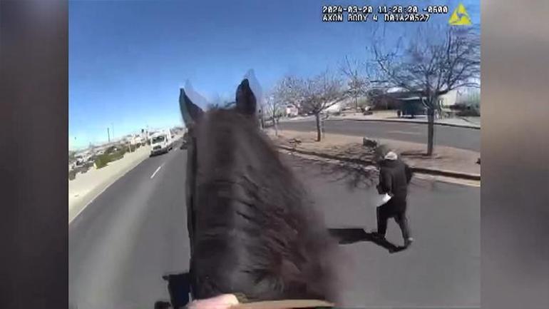 Görüntüler ABDden... Polis hırsızı at üstünde kovaladı