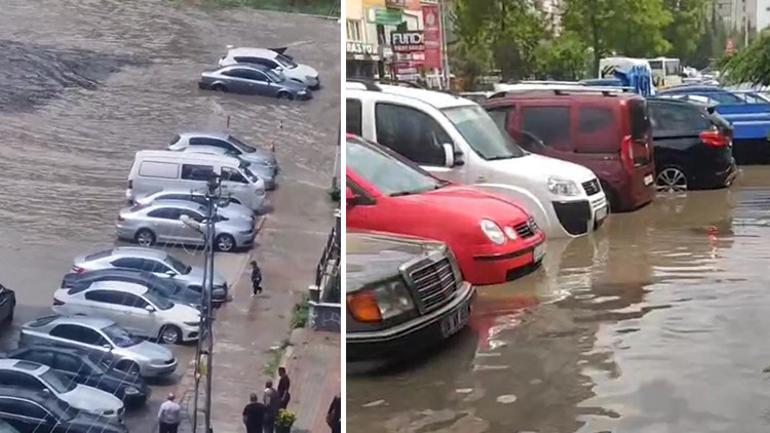 Meteoroloji sarı kodla alarm vermişti... Sağanak ve doluyla yollar göle döndü