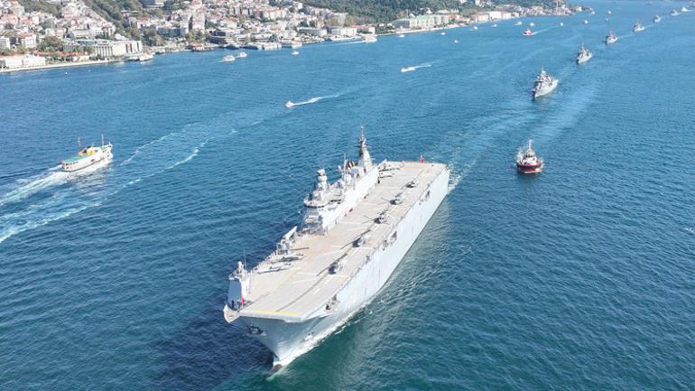 Boğaz’da 15 savaş gemisiyle Preveze gururu... TCG Anadolu da geçit töreninde