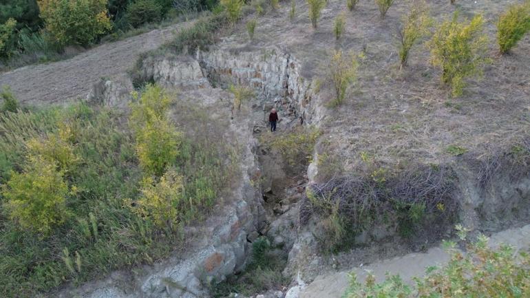 Depremin ikiye böldüğü tarlada ürküten görüntü