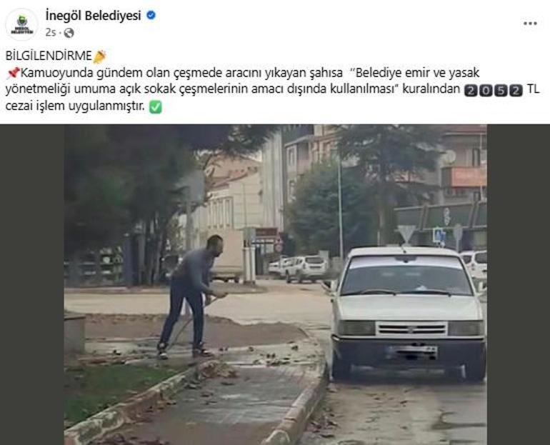 Sokaktaki çeşmeye hortum takıp aracını yıkadı, 2 bin lira ceza yedi