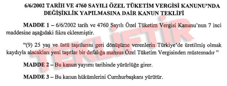 ÖTVsiz ve KDVsiz araç için kanun teklifi verildi... Hurda teşviki mi geliyor Ağır hasarlı aracı olanlar dikkat İşte detaylar
