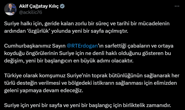 Cumhurbaşkanı Dış Politika ve Güvenlik Başdanışmanı Kılıç: Suriye için birliktelik zamanıdır