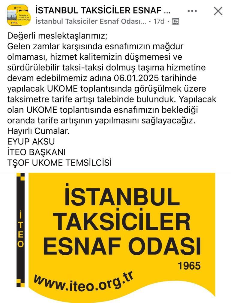 Taksiciler harekete geçti... Eyüp Aksu zam istediklerini açıkladı