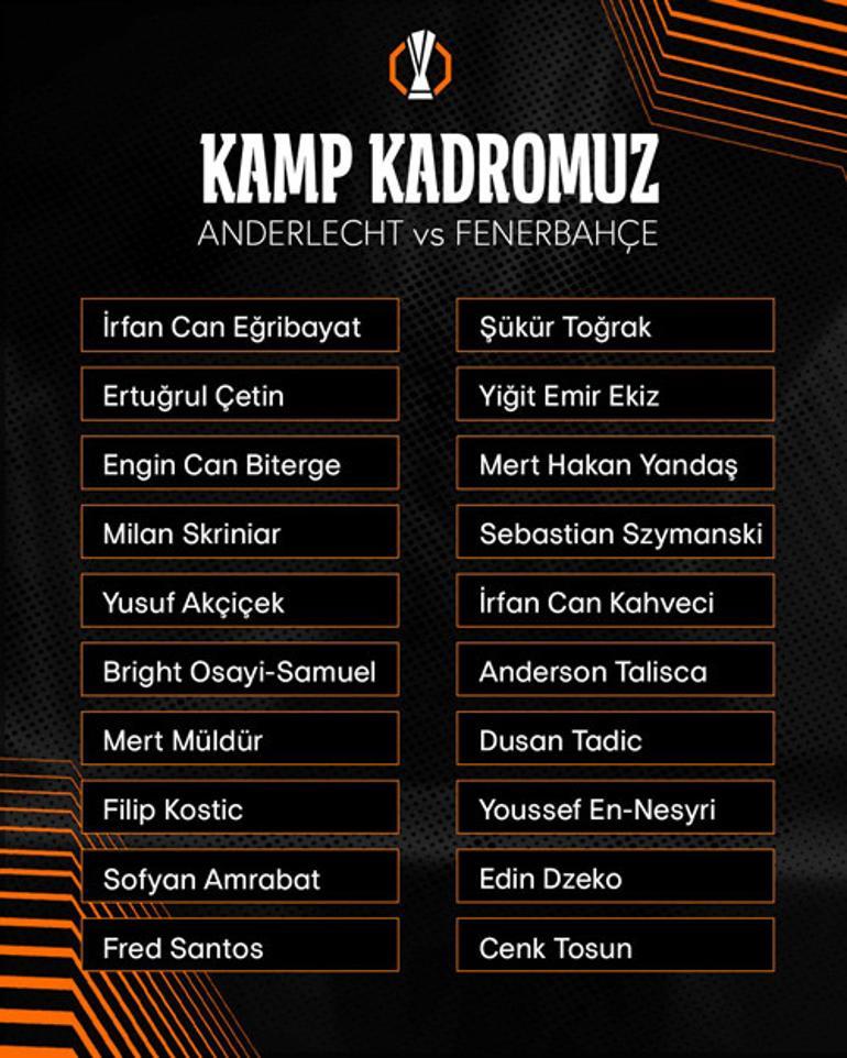 Fenerbahçenin Anderlecht maçı kamp kadrosu açıklandı