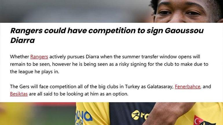 Fenerbahçe Galatasaray Beşiktaş ve Rangers Gaoussou Diarra’nin peşinde Transfer iddiasını yazdılar