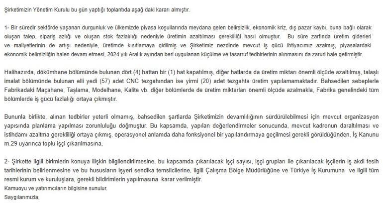 Hisseleri tavan giderken Çemaş iş yokluğu nedeniyle toplu işten çıkarma yapıyor