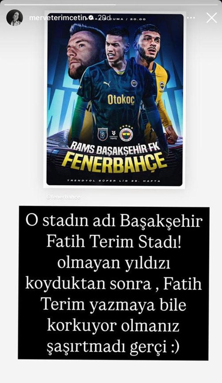 Fatih Terim’in kızı Merve Terim’den Fenerbahçeye gönderme: İsminden korkuyor olmanız şaşırtmadı