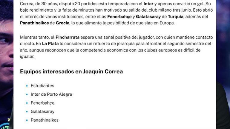Fenerbahçe ve Galatasaray Joaquin Correa’nın peşinde Transferi duyurdular