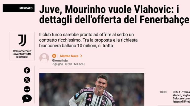Fenerbahçe Dusan Vlahovic için Juventus’a resmen teklif yaptı Rekor bonservis