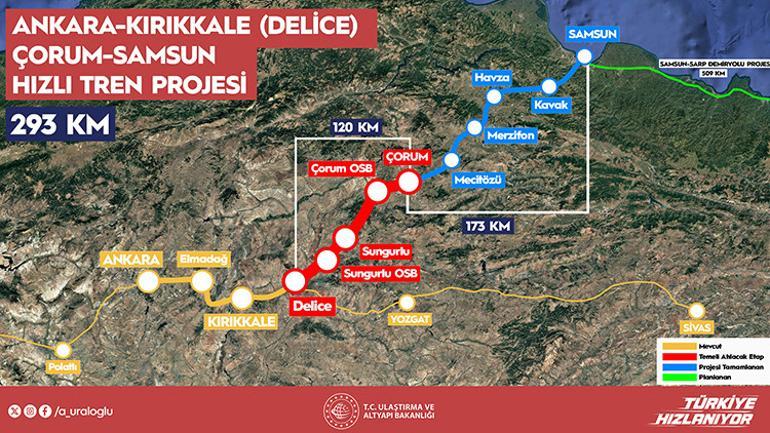 Ankara-Samsun arası 2,5 saate düşüyor Bakan Uraloğlu açıkladı
