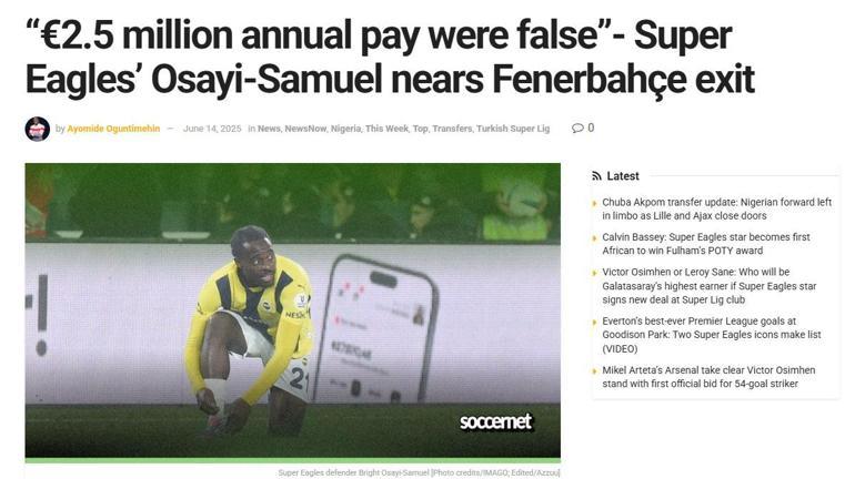 Fenerbahçe’den ayrılan Osayi’ye dair transfer gerçeği ortaya çıktı