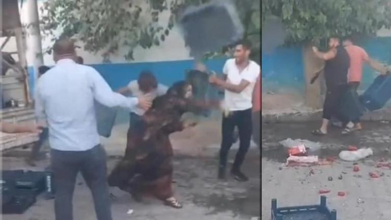 Semt pazarında kavga Kasaların havada uçtuğu anlar kaydedildi