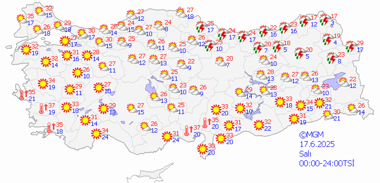 SICAKLIKLAR ARTIYOR Hava durumu tahminleri il il yayınlandı Bugün (17 Haziran) hava nasıl olacak Yağmur yağacak mı Meteorolojiden yeni uyarı