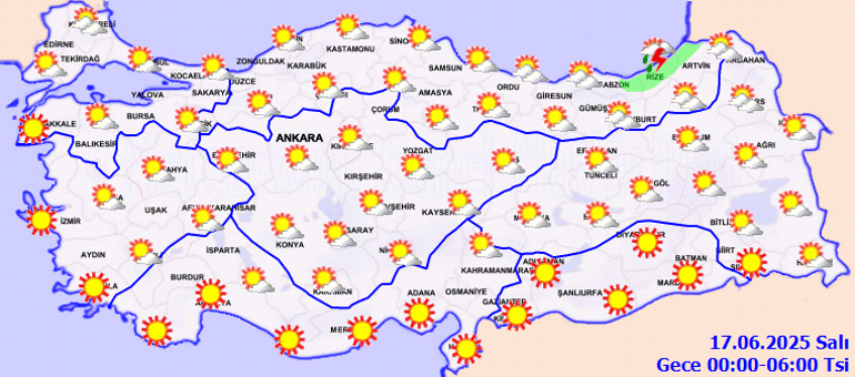 SICAKLIKLAR ARTIYOR Hava durumu tahminleri il il yayınlandı Bugün (17 Haziran) hava nasıl olacak Yağmur yağacak mı Meteorolojiden yeni uyarı