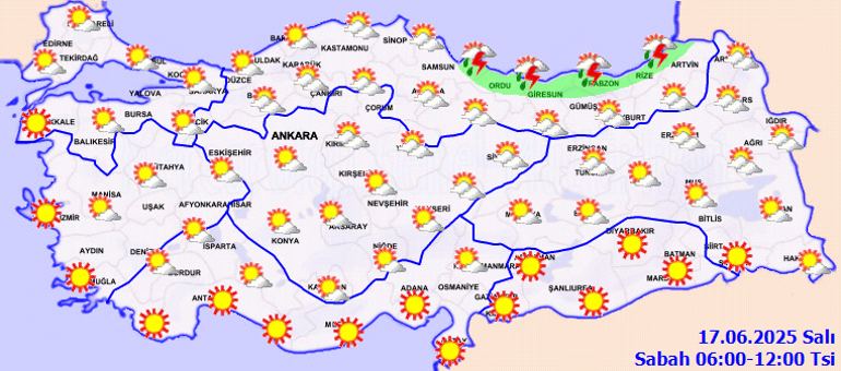 SICAKLIKLAR ARTIYOR Hava durumu tahminleri il il yayınlandı Bugün (17 Haziran) hava nasıl olacak Yağmur yağacak mı Meteorolojiden yeni uyarı