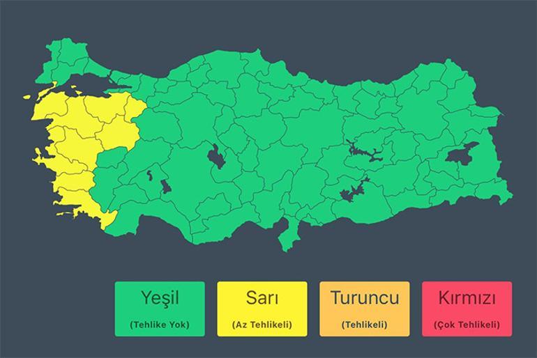 9 il için sarı uyarı geldi Yarın kuvvetli rüzgar ve fırtına başlıyor İşte uyarı verilen iller