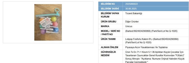 Ticaret Bakanlığından iki ürün için toplatma kararı