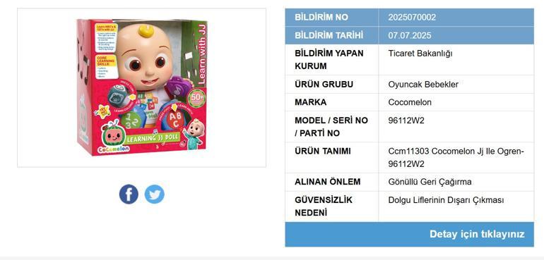 Bir oyuncak için geri çağırma kararı Bakanlık duyurdu