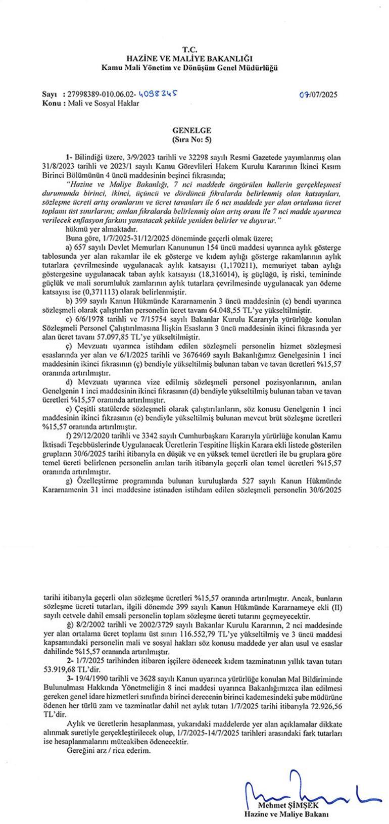 Memur zammı, kıdem tazminatı ve bedelli askerlik ücreti resmen açıklandı