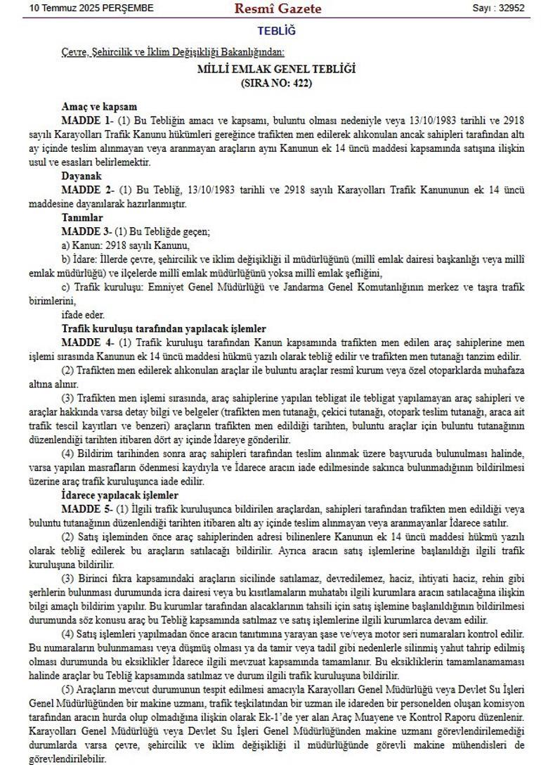 6 ay içinde teslim alınmayan araçlar, devlet tarafından satılacak