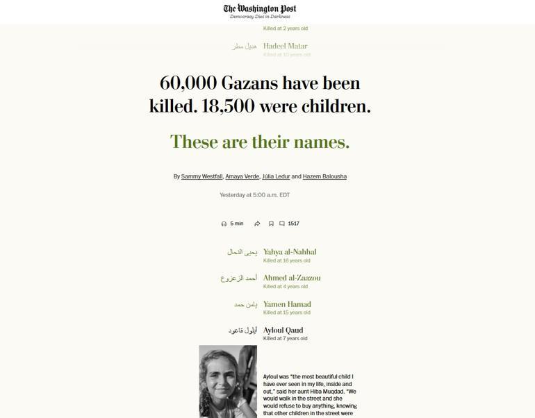 Washington Post Gazzenin katledilen çocuklarını isim isim yazdı