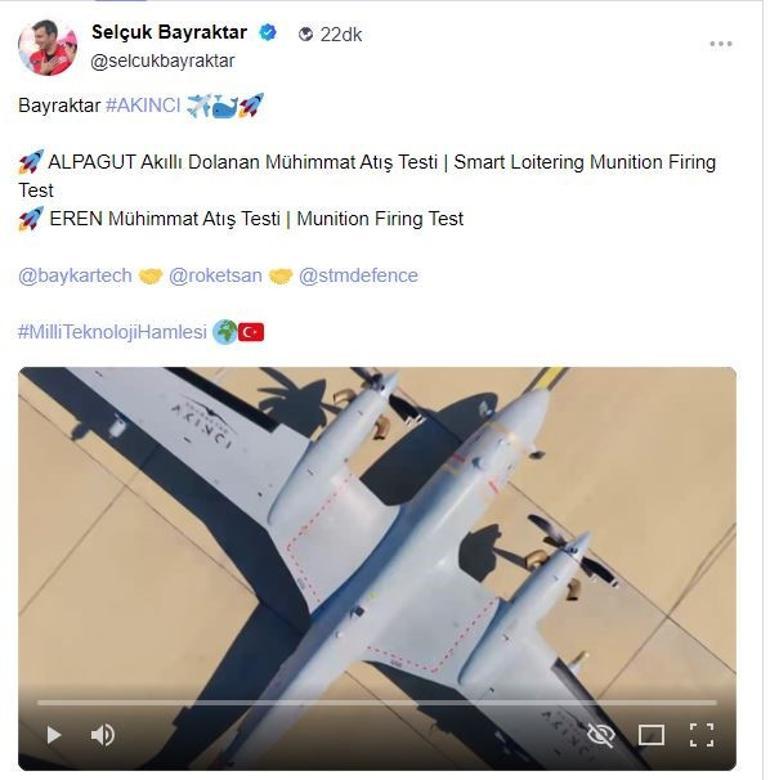 AKINCI’dan ALPAGUT ve EREN’le tam isabet Selçuk Bayraktar paylaştı