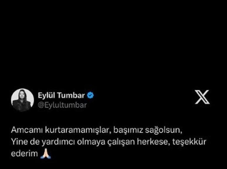 Ünlü oyuncu Eylül Tumbar Balıkesir depreminde amcasını kaybetti