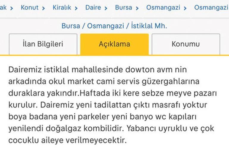 Ev ilanında ayrımcılık yapan yandı