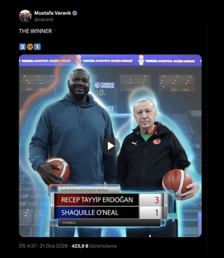 Mustafa Varank paylaştı: Şutlar Erdoğan’dan, alkışlar Shaq’tan