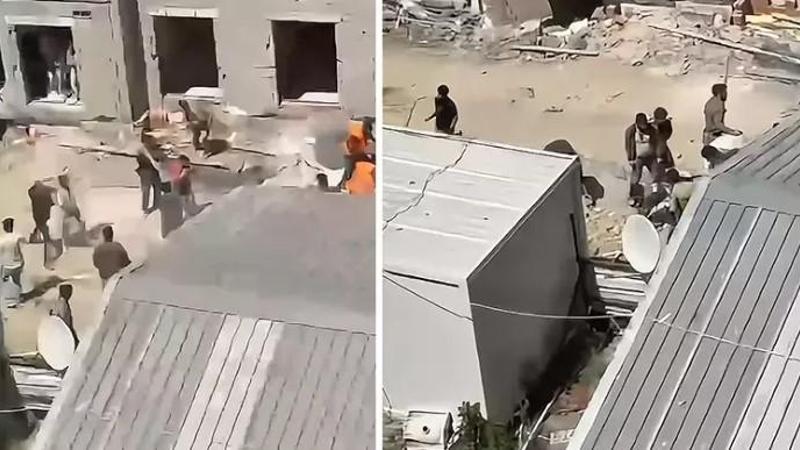 Gaziosmanpaşa’da inşaat işçilerinin taşlı sopalı kavgası kamerada