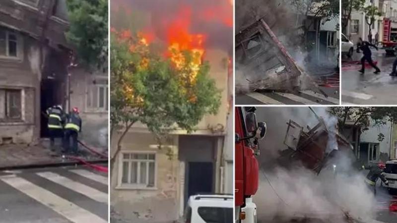 Kocaeli’de 2 ev alev alev yandı: Yanan ahşap ev duvarı iki itfaiye erinin üzerine düştü