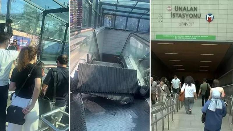 İstanbul'un Ünalan metrosunda yürüyen merdiven kırıldı, istasyon çıkışında yoğunluk oluştu