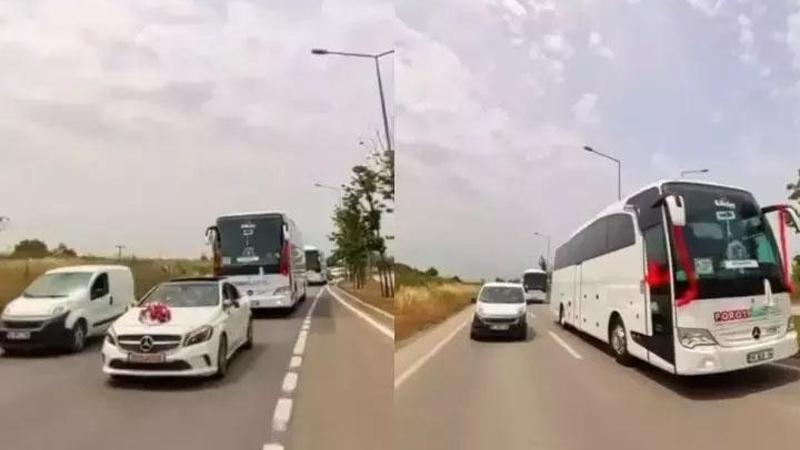 Trafikte düğün konvoyu tehlikesi, o anlar kameraya böyle yansıdı