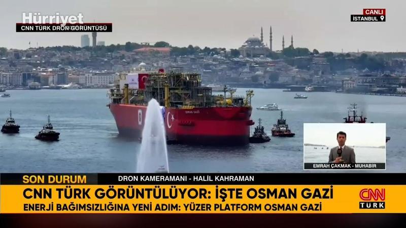Türkiye'nin ilk Yüzer Üretim Tesisi Osman Gazi Gemisi, İstanbul Boğazı'ndan geçti