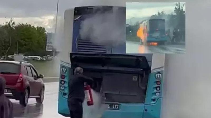 Otobüs bir anda alev aldı, yolcular panikle kaçtı