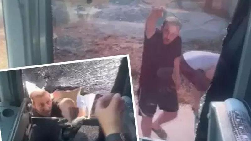 Didim’de tur otobüsüne saldırı anı kamerada