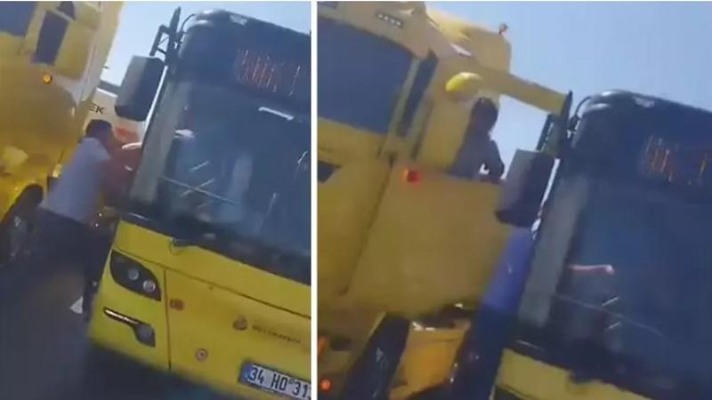 Maltepe D-100 Karayolu’nda TIR'dan inip otobüs şoförüne saldırdı