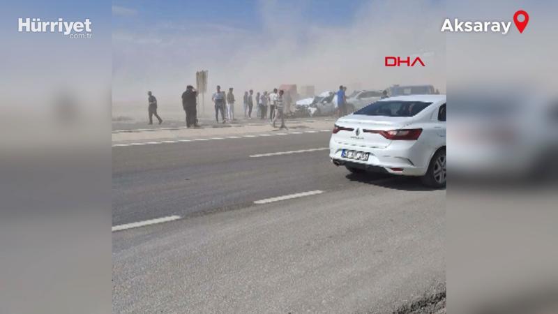Aksaray'da kum fırtınasında zincirleme kaza: 11 yaralı
