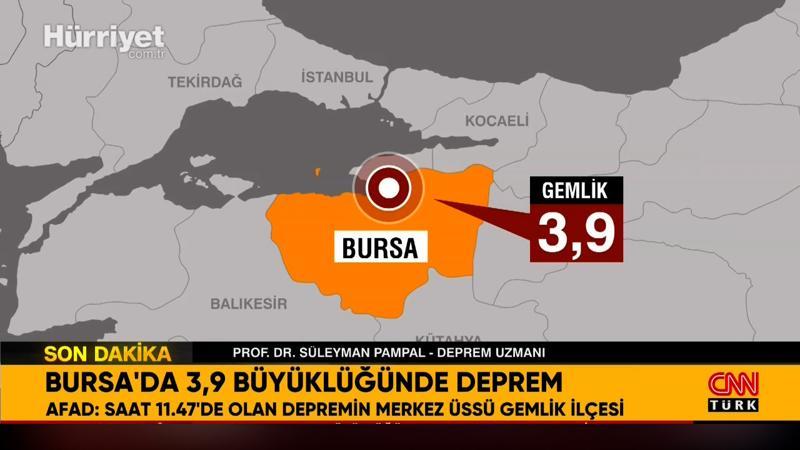 Bursa'da 3.9 büyüklüğünde deprem
