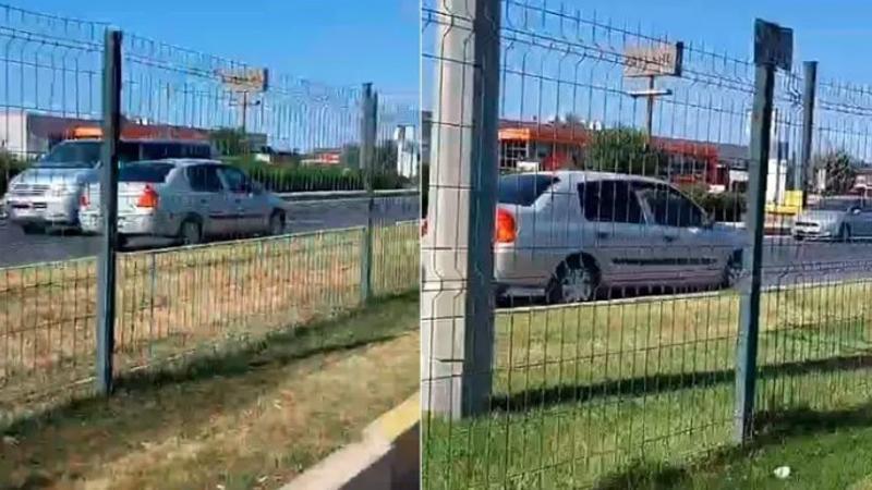 Edremit’te karayolunda ters yönde giden araç paniği kamerada
