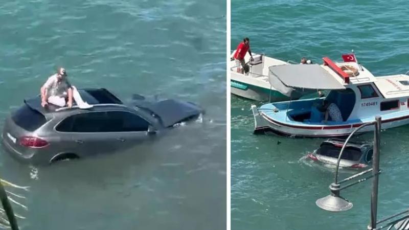Ayvalık’ta denize uçan otomobilde can pazarı: Aracın üzerine kurtarılmayı böyle bekledi