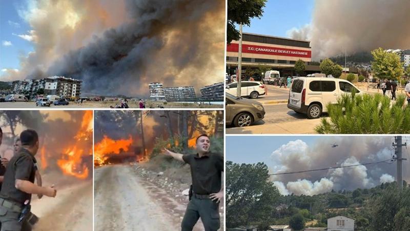 Çanakkale’de orman yangınına müdahale eden itfaiye aracı alevler arasında kaldı