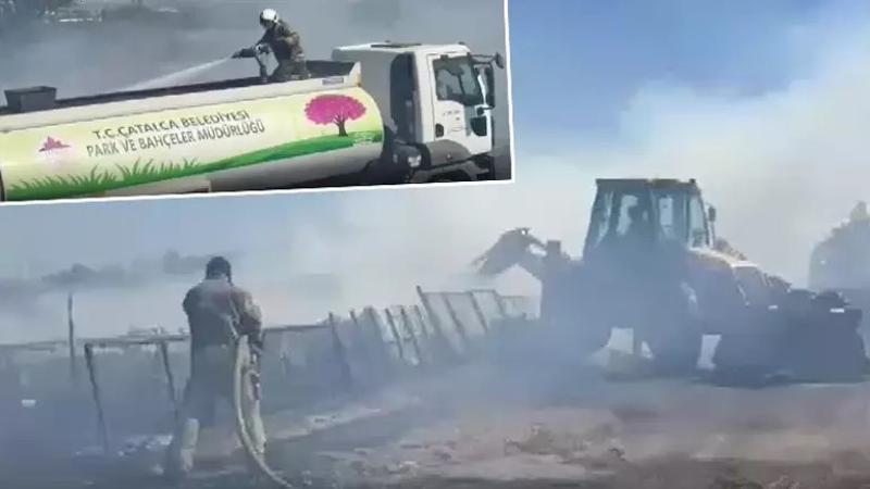 Çatalca'da otluk alanda yangın