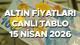 ALTIN FİYATLARI BUGÜN 15 NİSAN 2026 - CANLI SON DURUM TABLOSU || Bugün 1 gram altın, çeyrek altın ve ONS altın ne kadar, kaç lira 